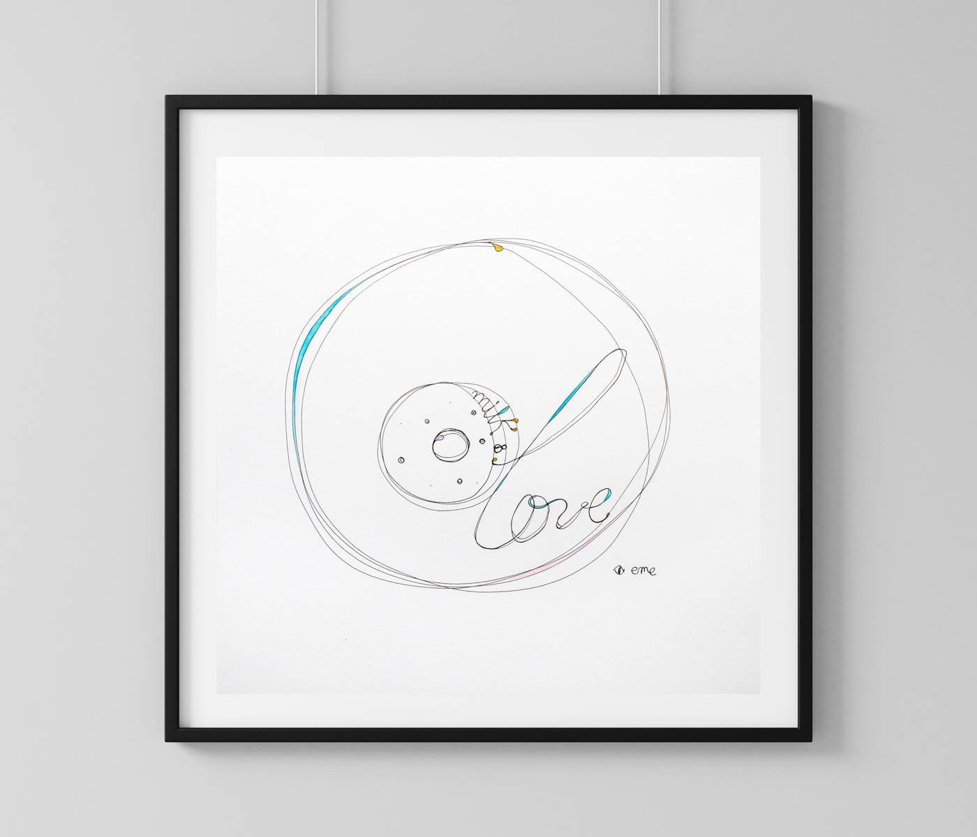Ilustracion de arte original sobre lactancia y maternidad, de color blanco, negro y azul titulado "Milk and love" de la artista emegrande para decoracion y regalo