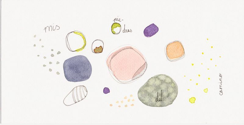 Acuarela abstracta moderna original con colores neutros y lineas negras titulada "Mis piedras del camino" de emegrande