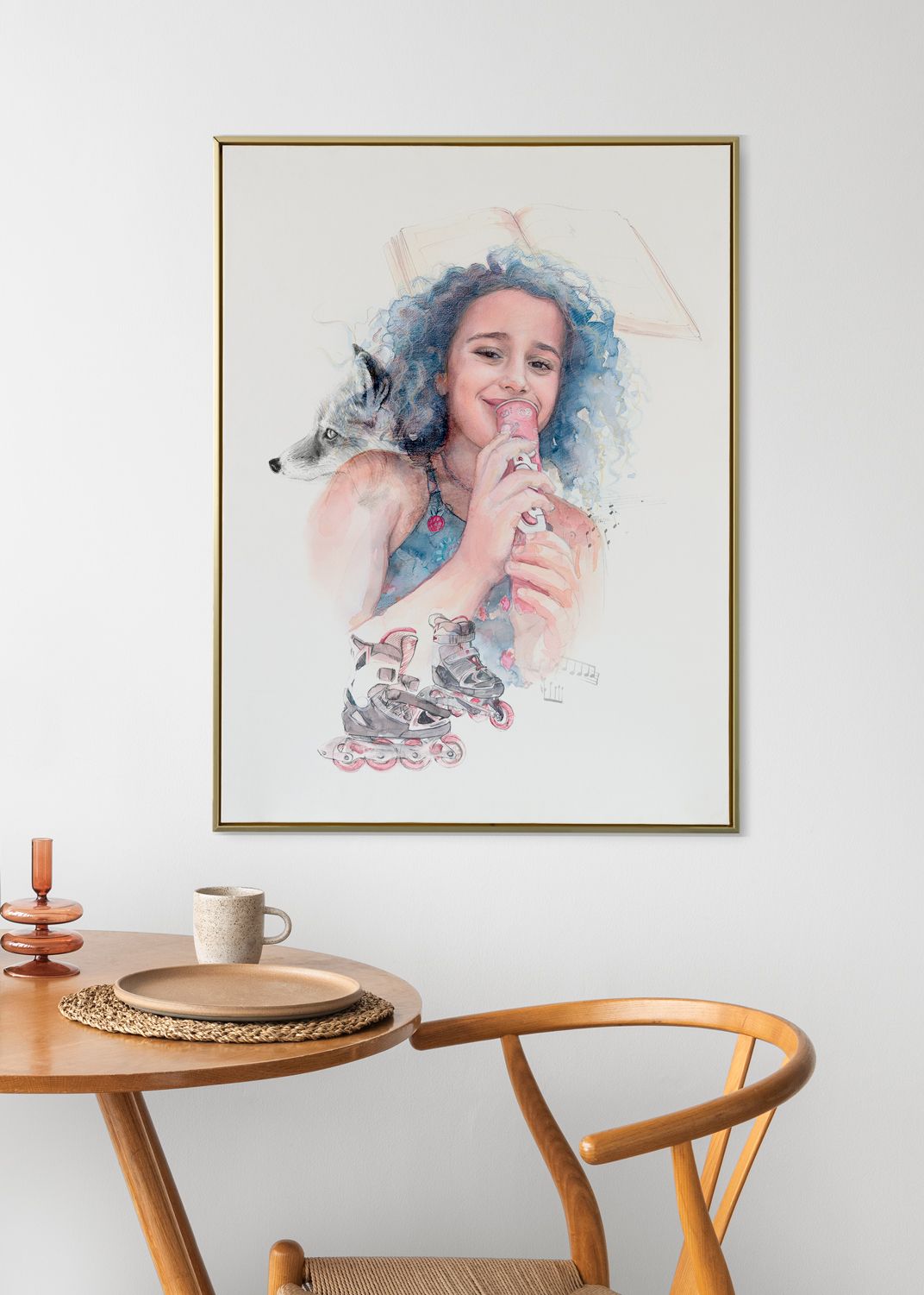 Retrato ilustrado de emegrande en acuarela